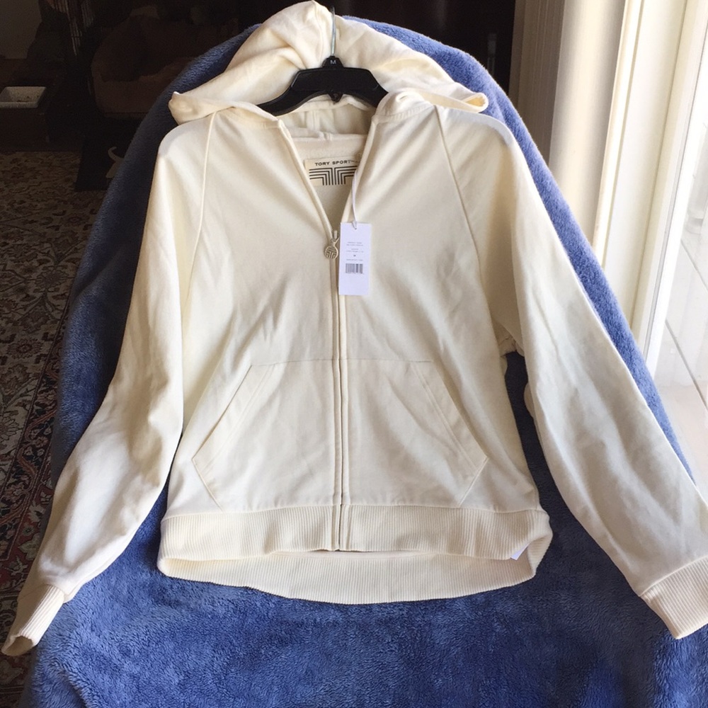Tory Burch Cream Zip-Up Hoodie